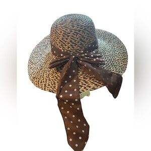 Kallina Straw Sun Hat with attached Scarf NWT